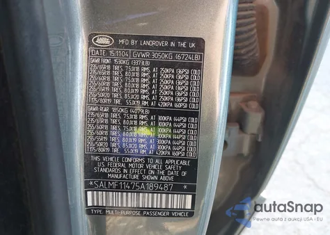 2005 Land Rover Range Rover Hse z USA, uszkodzony, nr VIN SALMF11475A189487